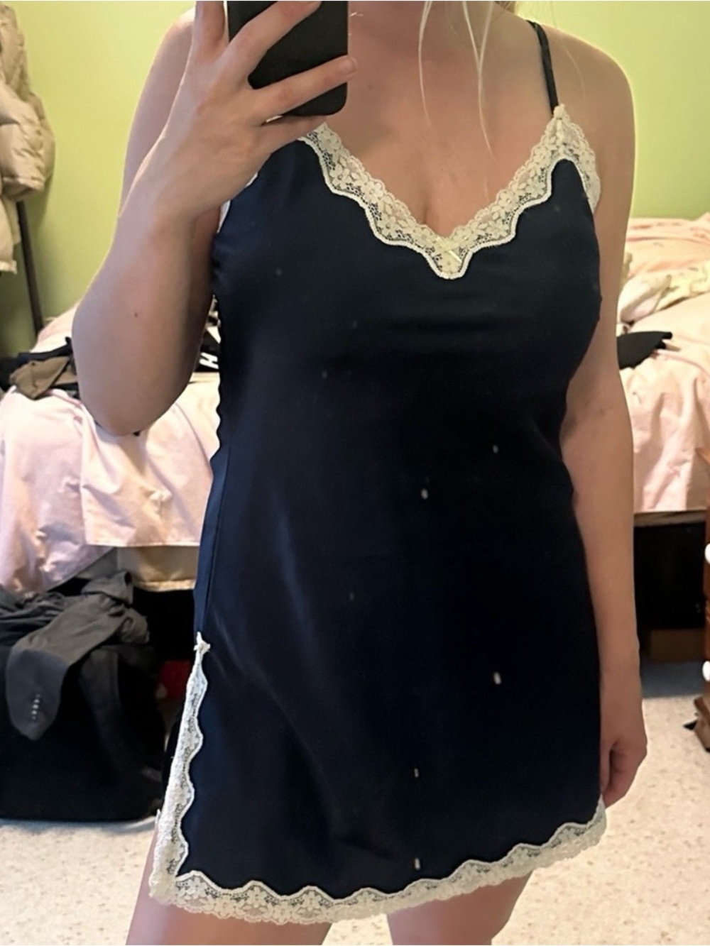 Brandy Melville Navy Satin slip with off white lace BNWT